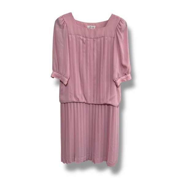 Dresses & Skirts - Vintage 80s In The Mood Puff Sleeve Drop Waist Midi Dress Pink Size 8‎ - 19 x 42